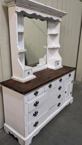 Shabby Chic Restored Vintage Dresser w/Mirrored Hutch