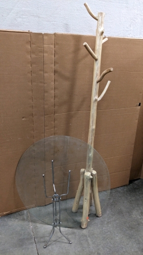 73" Coat Rack, 34" Glass Table Top, 29" Stand for Plant Pot/Wine Bucket