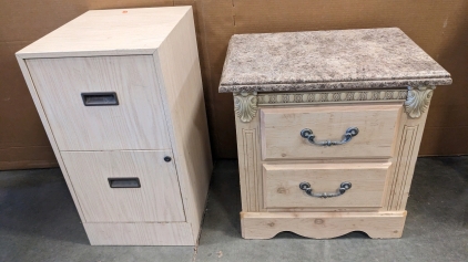 Stylized Nightstand, Metal File Cabinet