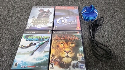 Medal of Honor Frontline, Grant Turismo 3 A-Spec, Wave Rally, The Chronicles of Narnia, (2) PS2 Controler Extension Cables