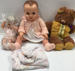 Two Plastic Dolls/One Musical Stuffed Animal