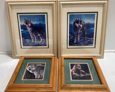 (4) Framed Wolf Art Prints