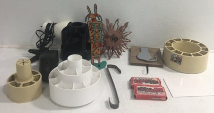 (3) Pencil Holders, Vintage Checker Pieces, Lamp, Electric Pencil Sharpner, Decor