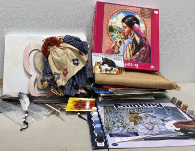 (1) Horse Painting By Number, (1) Various Feathers, (1) Pink Butterfly Wall Hanging, and More!