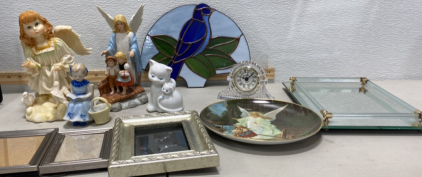 (3) Small Picture Frames, (1) Vintage Glass Mirror, (1) Vintage Glass Angel Plate, and More!