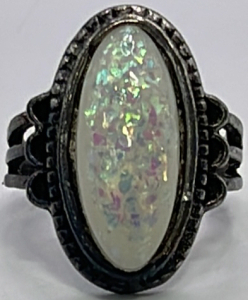 (1) Silver Toned W/ White Gemstone Ladies Ring Size 5-1/2