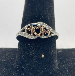 (1) Rose Gold And Silver Mom Ring .925 Size 10