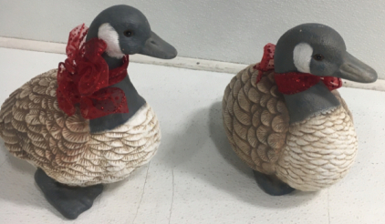 (2) Decorative Geese With Bows