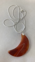 Orange Striped Gemstone Half Moon Necklace