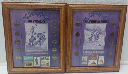 "The Pioneers" And "The American Indian" Framed Coins And Stamps