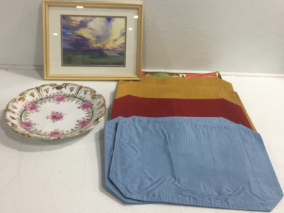 (3) Placemat Sets, Coca Cola Placemat, Decorative Rose Plate, Barn Picture