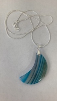 Blue Striped Agate Half Moon Necklace