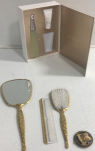 Gold Brush, Mirror And Comb Set, Vintage Pocket Mirror, L&rsquo; EAU D&rsquo;ISSEY Purfume And Shower Cream