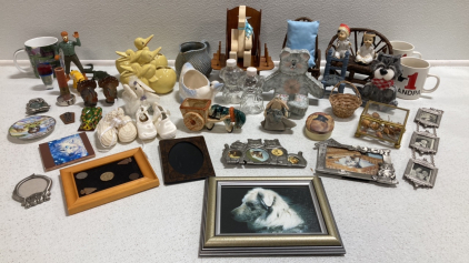 Assorted Vintage Knick Knacks, Mugs, Picture Frames