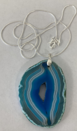 Blue, White Agate Slice Reform Necklace