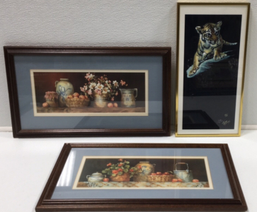 Framed Tiger Picture, (2) Wooden Framed Pictures