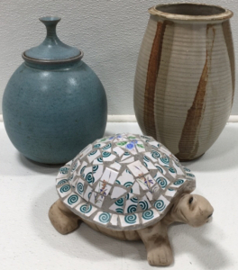 (2) Vases, Ceramic Tile Turtle