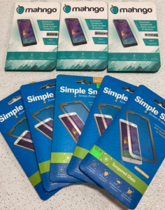 Screen Protectors for Samsung Galaxy Note 4: (3) Mahngo Tempered Glass, (5) Simple Snap Tempered Glass