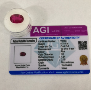 Certified Natural Rubellite Tourmaline Gemstone
