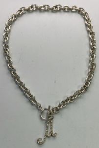 (1) 15&rdquo; Silver Toned Necklace W/ Letter M Pendant