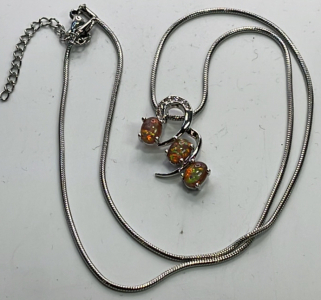 (1) Fire Opal .925 Necklace W/ 20&rdquo; Snake Chain