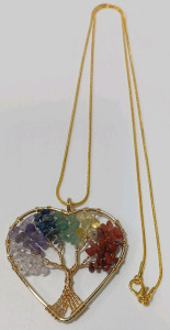 Heart Shaped "Tree of Life" Multicolor Gemstone Necklace