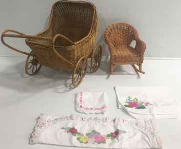 Wicker Buggy, Mini Wicker Rocking Chair, Handmade Cloths