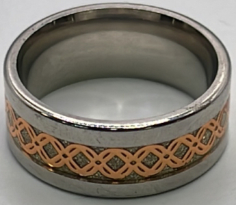 (1) Silver Toned W/ Copper Inlay Comfort Fit Wedding Band Ring Setting Size 7