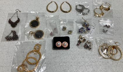 (13) Assorted Earrings - Large Stud, Dangle, Unique Hoops