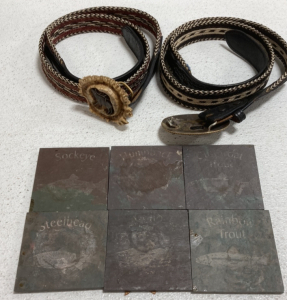 (2) Belts w/ Buckles, (6) Stone Coasters