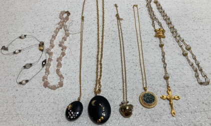 (6) Assorted Necklaces, Gold Tone Rosary
