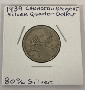 1939 Canadian George VI Silver Quarter Dollar