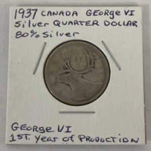 1937 Canada George VI Silver Quarter Dollar