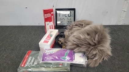 Working Fisherbrand Digital Clock, (2) Like New Burglar Alarms, Swifter WetJet Mop Pads and More