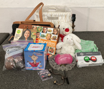 Bin With Purses/Bags, Yarn, Cookbooks And More