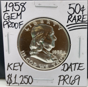 1958 PR69 Key Date Gem Proof Franklin 1/2 Dollar