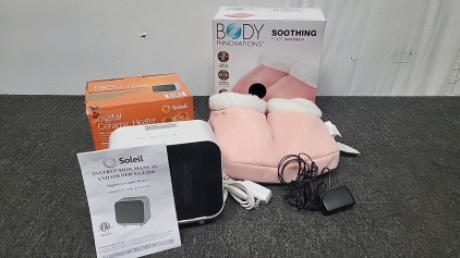 Working Soleil Digital Ceramic Heater, and Working Body Innovations Soothing Foot Warmer with Heat