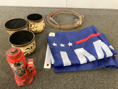 Trump Flag, Metal Bowls, Bottle Jack & more