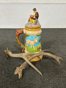 Custom Made Stein and Pair of Antlers