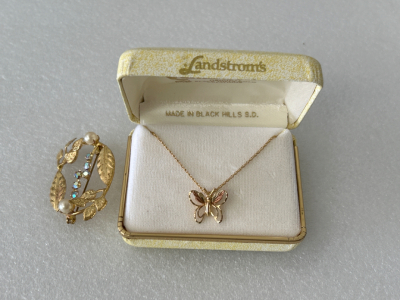 Gold Toned Pin and Landstroms Black Hills Necklace