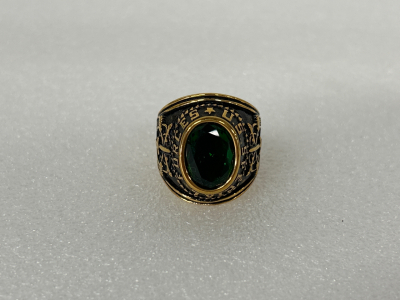 US Army Special Forces Ring with Green Center Stone Size 10