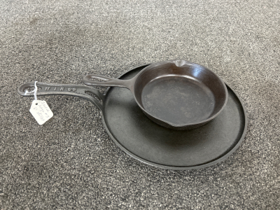Early Wir Co. 9.5&rdquo; Round Griddle and 6&rdquo; Lodge #3 Skillet