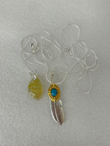 Tibetan Silver Feather Necklace and Yellow Fire Agate Gemstone Necklace