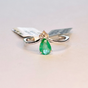 $1,620 Value, Sterling Silver Emerald & Diamond Ring