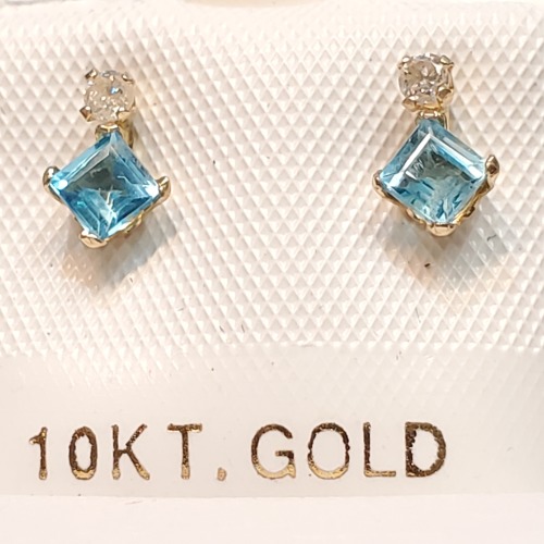 10K Blue Topaz(0.44ct) Diamond(0.06ct) Earrings