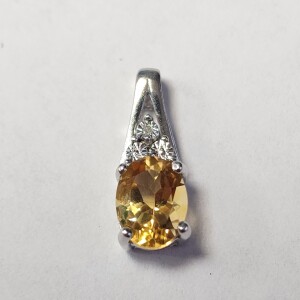 Silver Citrine & Diamond Pendant