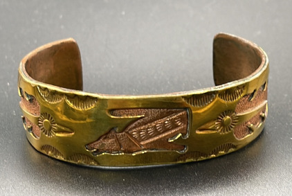 (1) Jefferson Lee Navaho Copper Cuff W/ Gold Overlay, Marked JL GF