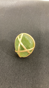 Brushed Gold Tone w/ Green Quartz Ring Size 7.5