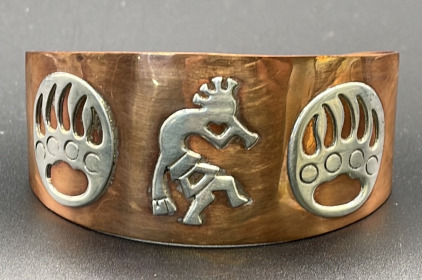 (1) Southwestern Copper Cuff W/ Sterling Overlay, Halmarked Mexico 925