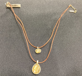 Kenneth Cole Reaction Leather and Amber Stone Necklace